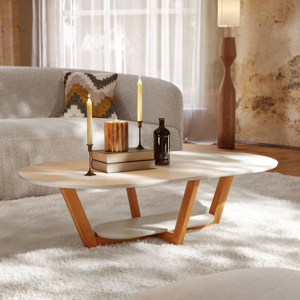Mesa de Centro para Sala de Estar Oval Elegance Cinza Cinza
