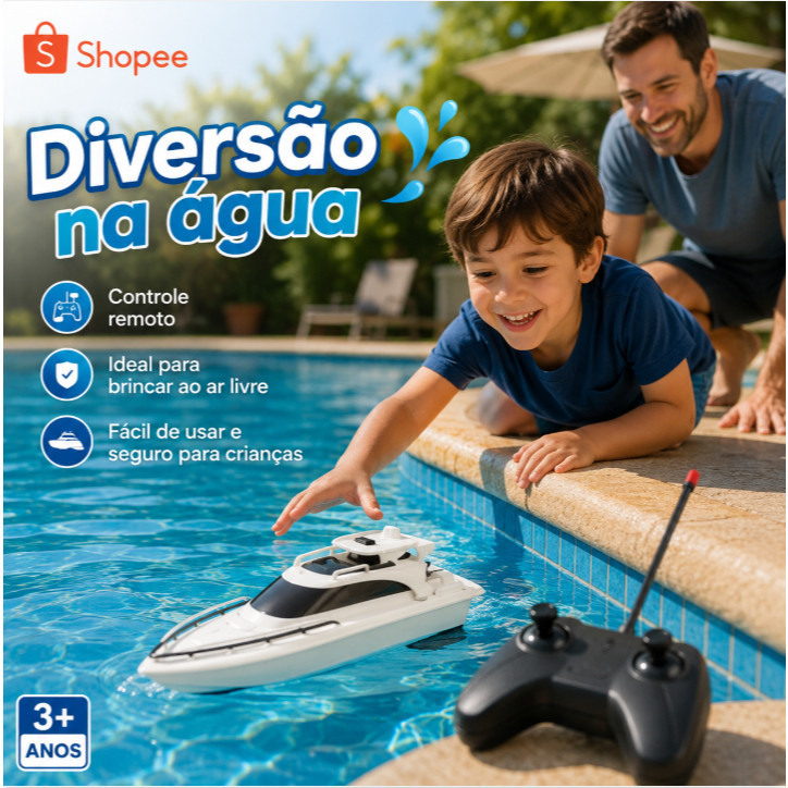 Lancha Barco Naval RC Infantil Controle Remoto Alta Velocidade Aquático Recarregável  Brinquedo