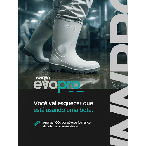 Bota Impermeável Branca EVA Antiderrapante Ultraleve Cano Médio Galocha Segurança Frigorífico Açougue EPI Evopro Com CA