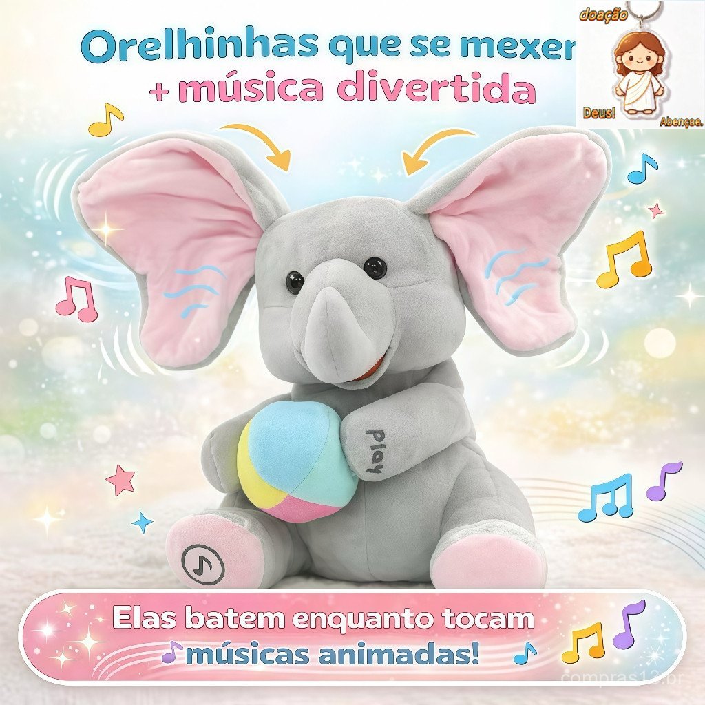 Elefante De Pelúcia Musical Interativo Peek-a-boo Orelhas Móveis Para Bebês