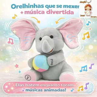 Elefante De Pelúcia Musical Interativo Peek-a-boo Orelhas Móveis Para Bebês