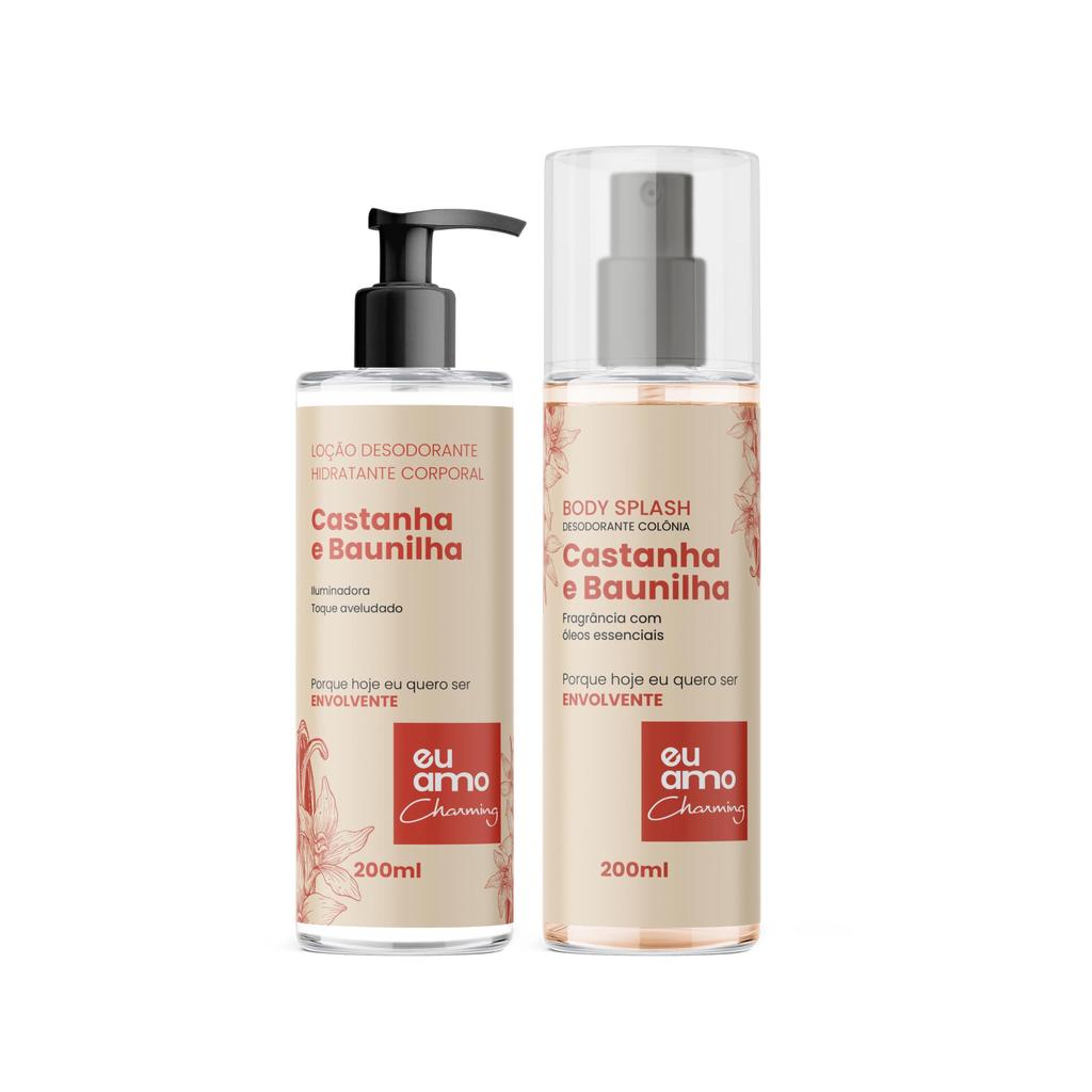 Kit Hidratante Corporal e Body Splash Castanha e Baunilha 200ml Eu Amo Charming