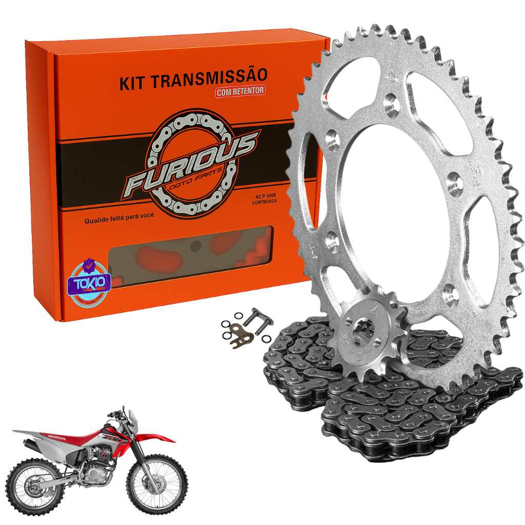 KIT RELAÇÃO CRF 230 2006 A 2020 COM RETENTOR HONDA AÇO 1045
