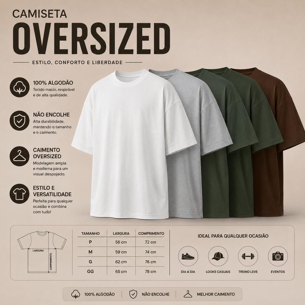 Camiseta Oversized Masculina Feminina 100% Algodão Premium Suedine Manga Curta Streetwear Casual