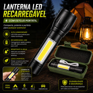 Mini Lanterna Tática Com Led E Zoom Recarregável USB C Lanterna De Mão Portátil