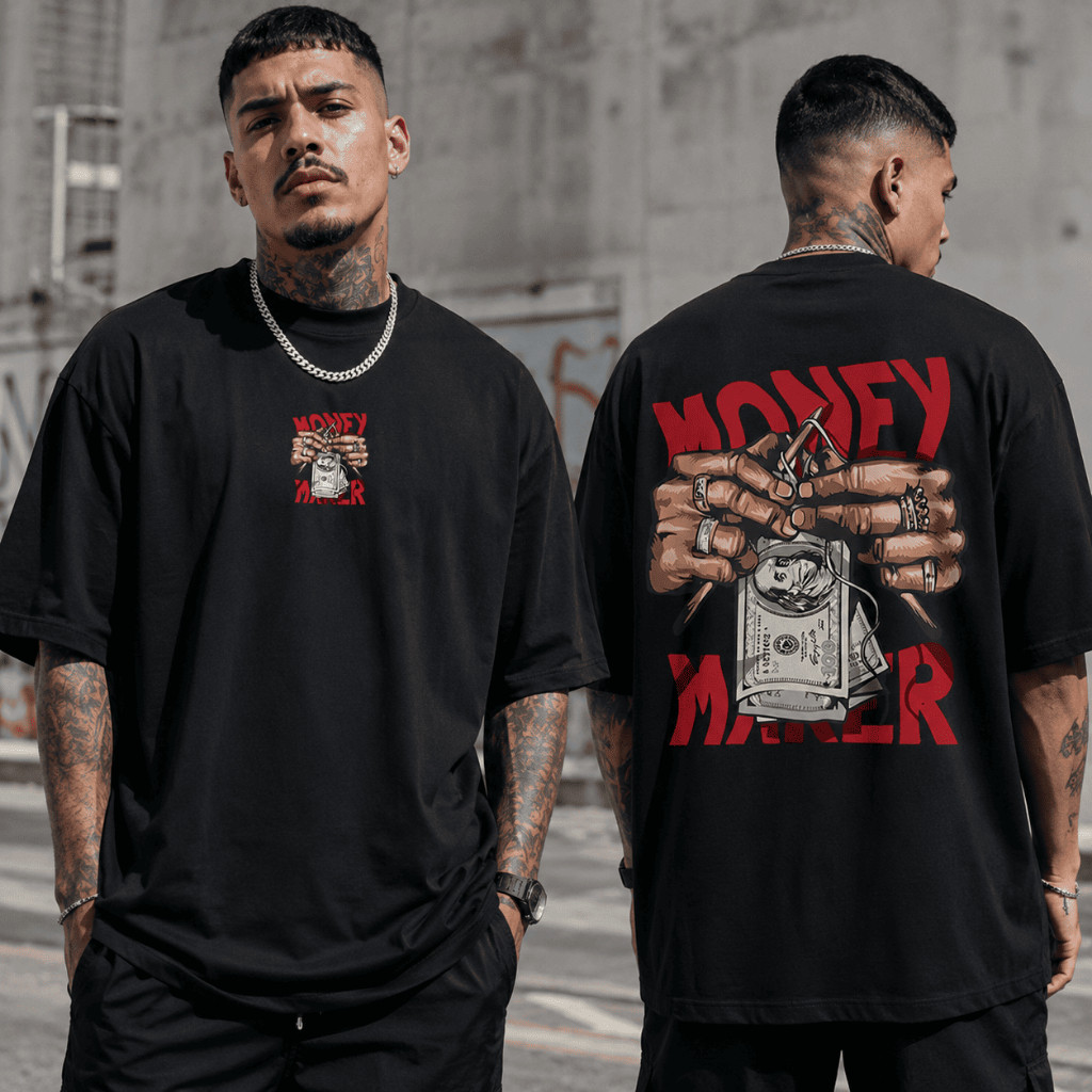 Camiseta Money Maker 3438 Oversized Streetwear 100% Algodão Estampada Unissex Casual Confortável DTF