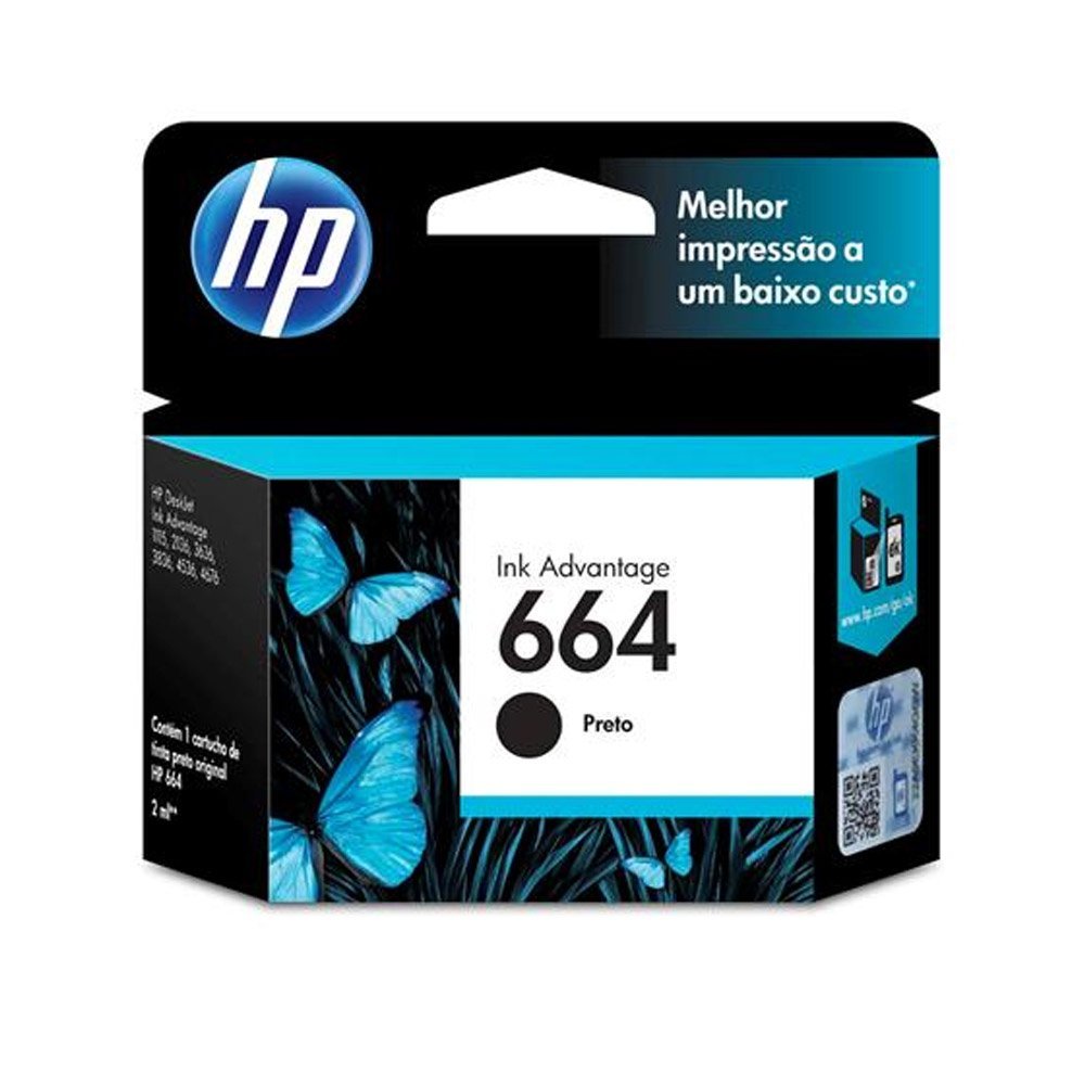 Cartucho de Tinta 664 Preto Ink Advantage F6V29Ab HP