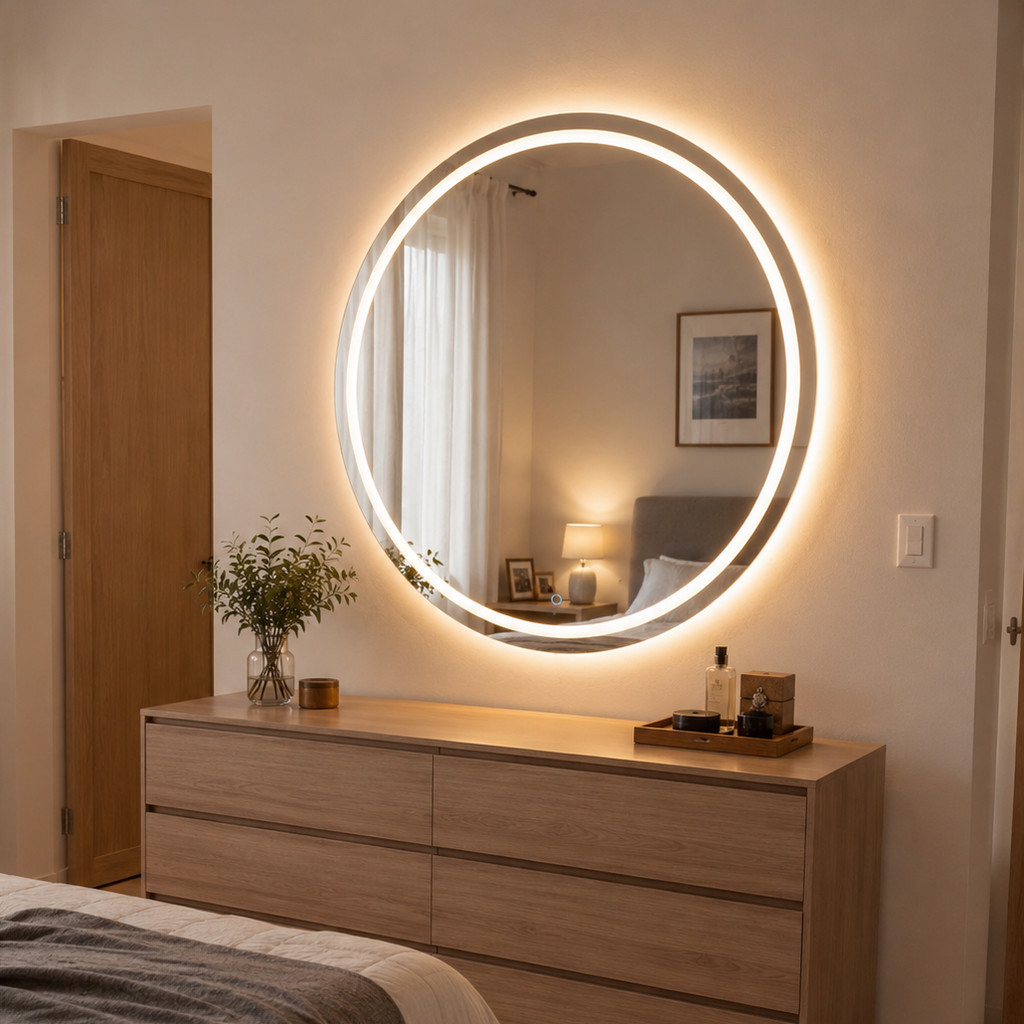 Espelho Redondo Grande com LED 3 Cores mais Forte e Botão Touch 80x80cm Decorativo Banheiro Premium — imagem 2 de 2