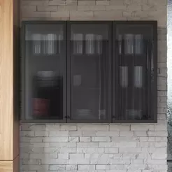 Armário Aéreo Modulado com Vidro Fidelitá Mônaco 120cm 3 Portas Chumbo/Titânio