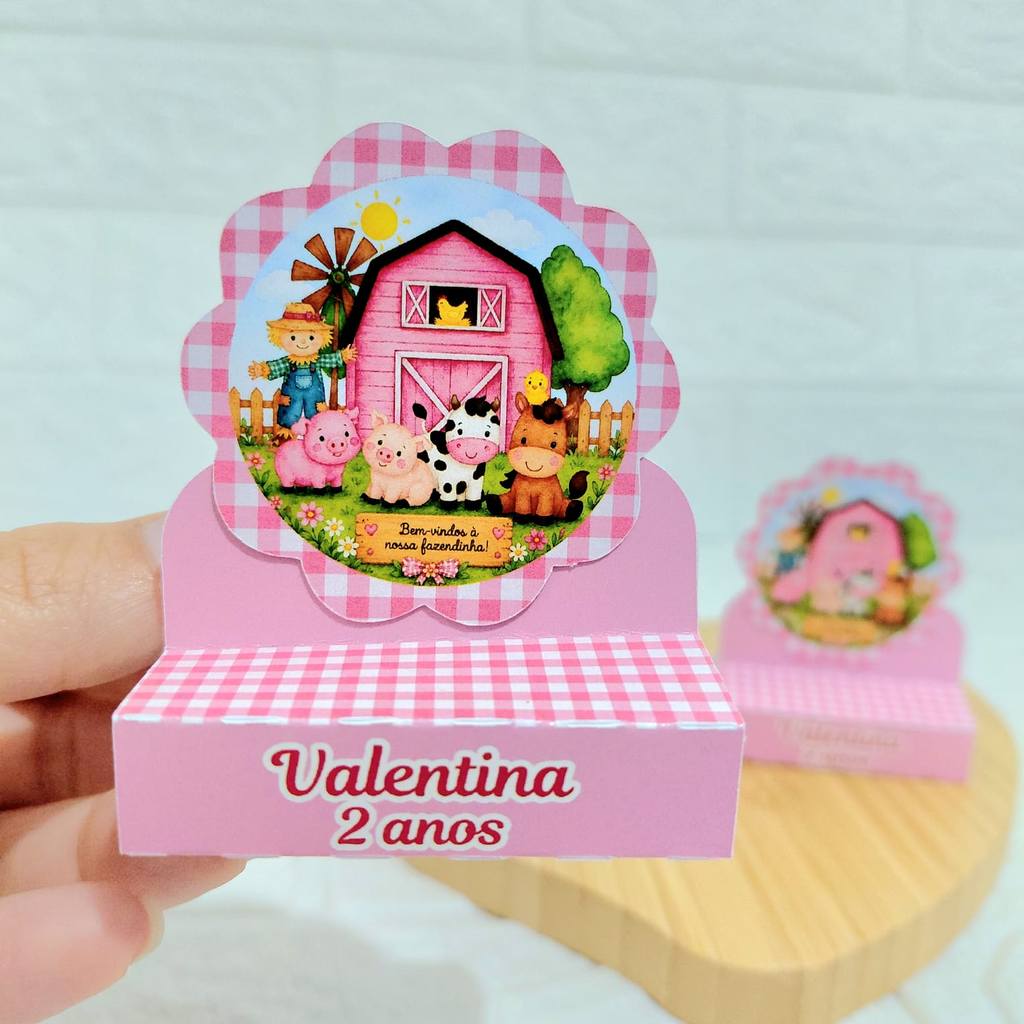 Porta Bis Duplo Fazendinha Rosa Kit Festa Personalizada Para Lembrancinhas e Decoração de Aniversario