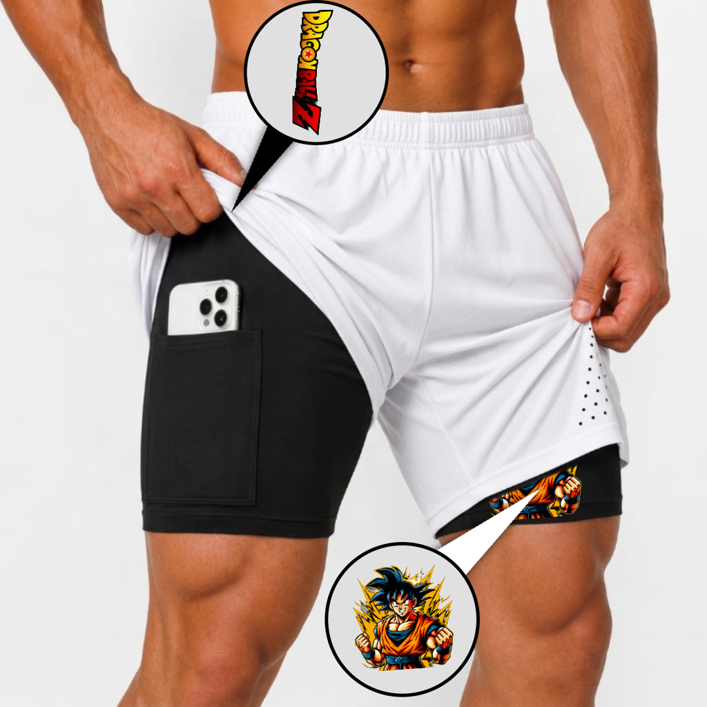 Bermuda Masculina Compressão 2 em 1 DBZ  Dry Fit Elastano Academia Corrida Treino Fitness Conforto