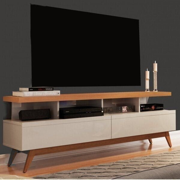 Rack para TV até 60 Polegadas MDF 160cm Pés em Madeira Maciça Vivare Branco Off 