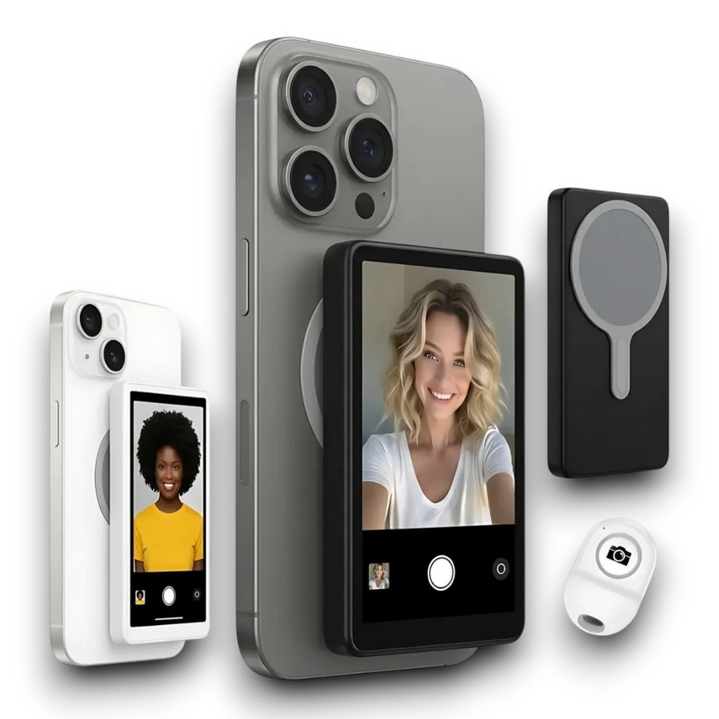 Tela Magnética Espelhamento Monitor Para Celular Sem Fio Uso da Camera Traseira Selfie Gravação