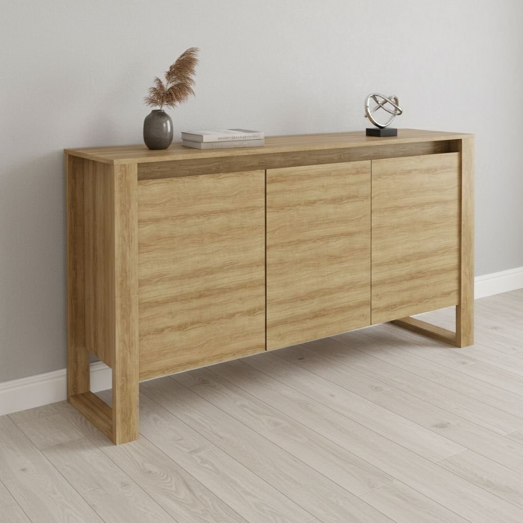 Balcão para Escritório 136cm com 3 Portas e 1 Prateleira ME4147 Marrom/Amendoa Amêndoa