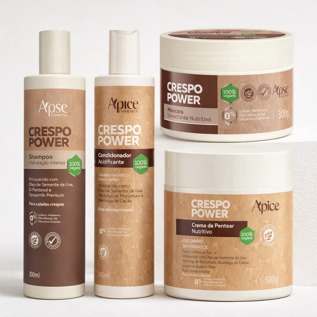 Kit Apse Apice Crespo Power 4 Itens Shampoo Condicionador Máscara Ativador Cabelo Crespo