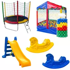 Piscina De Bolinhas 1,00m Pula Pula Trampolim 1,83m 500 Bolinhas Escorregador Médio Infantil 2 Gangorras 1 Lugar