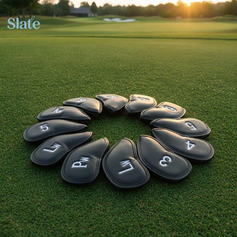 Slate 10/12 Pçs Conjunto De Capa De Cabeça De Ferro De Golfe Premium Couro Sintético Anti-Risco Universal Caber Todas As