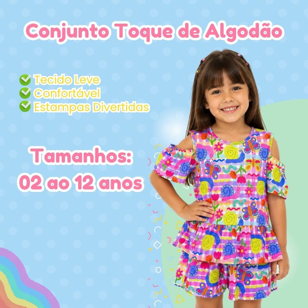 Conjunto Infantil Feminino | Regata com Babado + Short Estampado | Moda Blogueirinha I Manuela