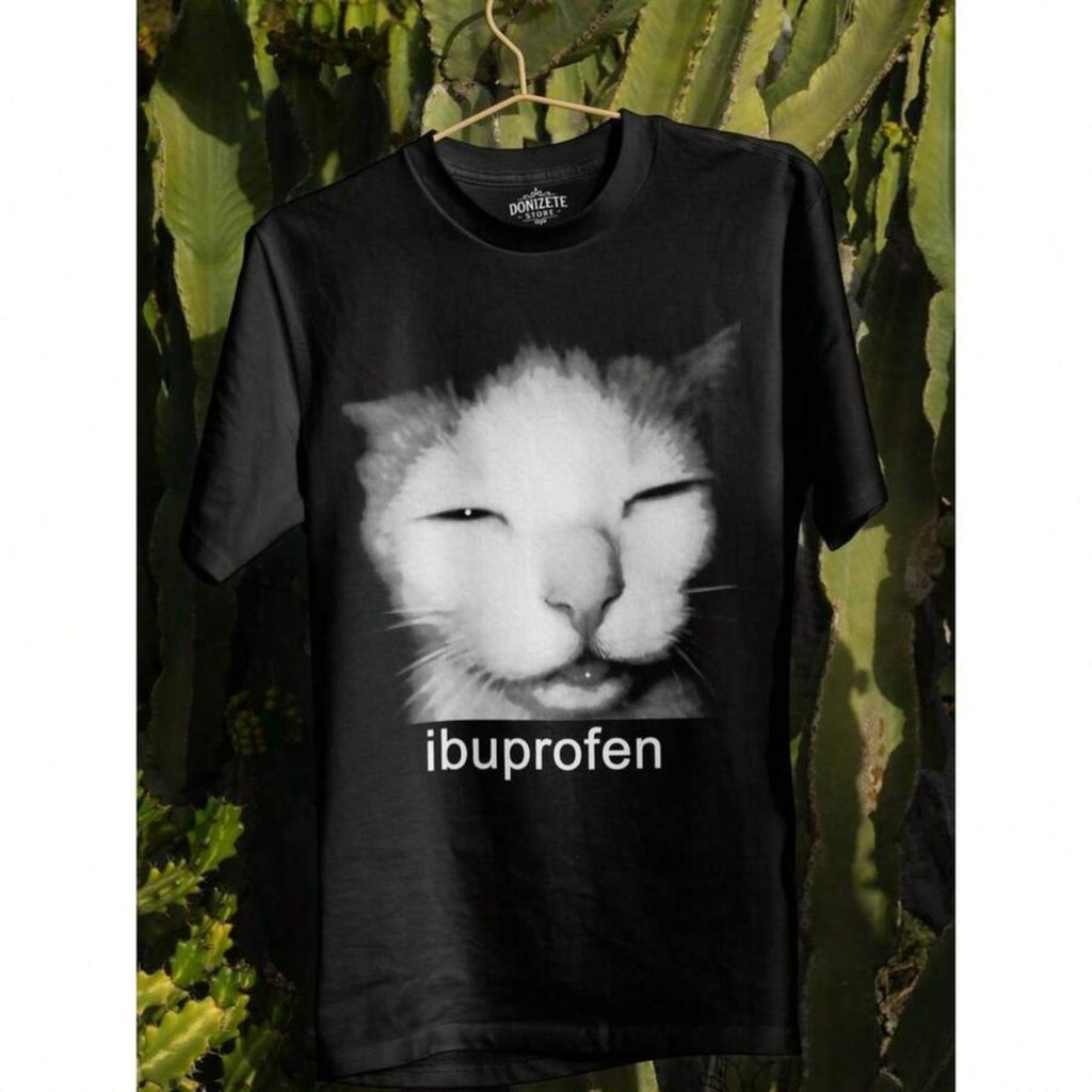 Camiseta Estampada Gato Ibrupofen Miaupia Remedio Meme Engraçada Fofa Psicologa Psiquiatra 100% Algodão Unissex