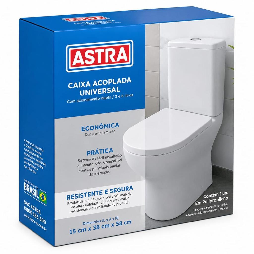 Caixa Acoplada Astra Universal Branca em Plástico