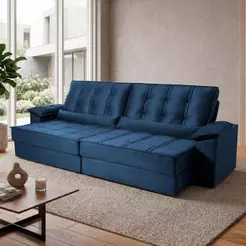 Sofá Retrátil Reclinável 2,50m Ascari Suede Velut Azul Marinho molas Ensacadas - King House