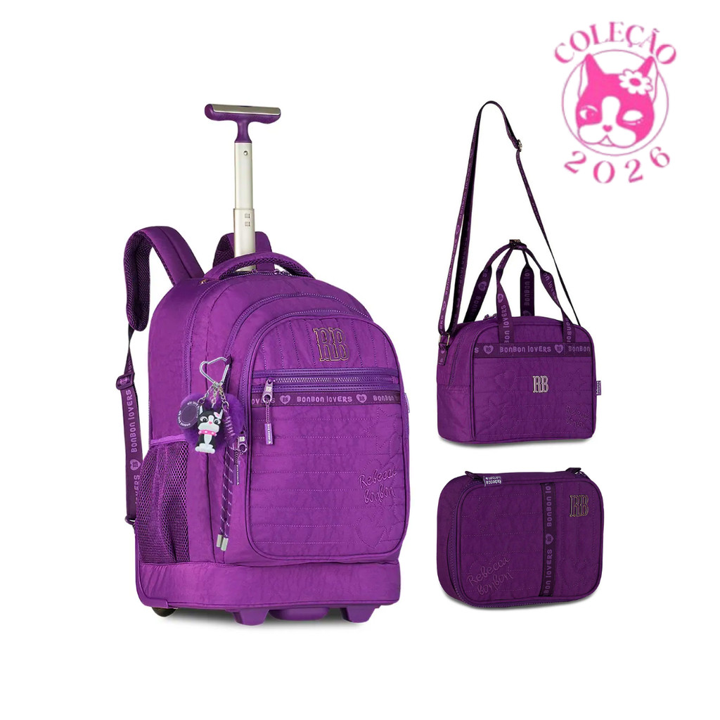 Kit Mochila de Rodinha Com Lancheira e Estojo Rebecca Bonbon Sweet Dreams Kit:Roxo