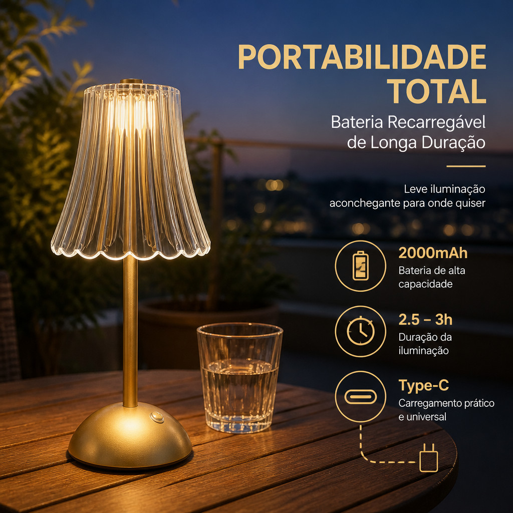Luminária de Mesa Abajur de Acrílico com LED 3 Cores e Base Usb Dourada — foto 6