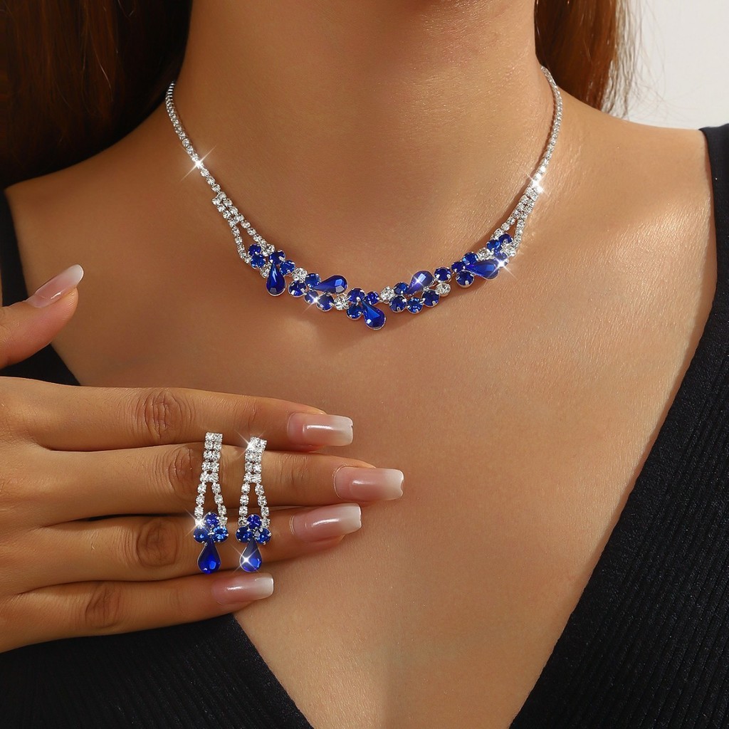 Cross-Border venda quente nupcial strass diamante colar brincos conjunto senhoras jantar acessórios acessório