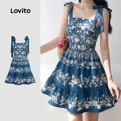 Lovito Vestido Boho Primavera/verão Azul para Mulheres LK7ED276
