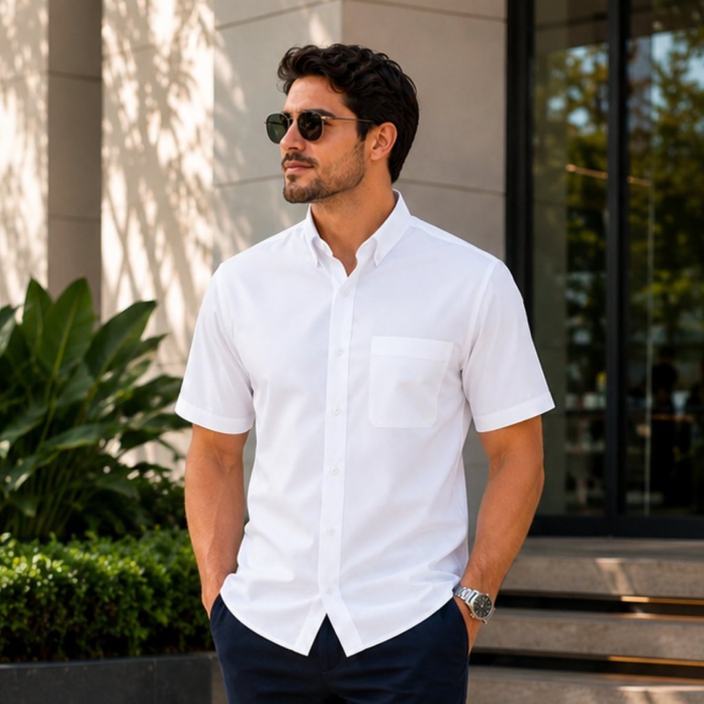 Camisa Social Masculina Manga Curta Com Bolso Básica Verão Polialgodão Não Amassa Facíl Slim Fit Havaiana Caimento Certo