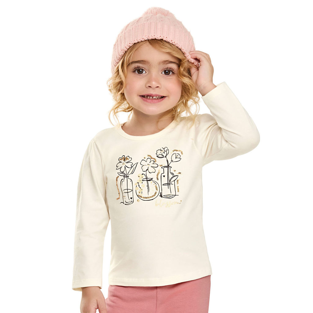 Blusa Infantil Menina Flores Com Brilho Elian Bege