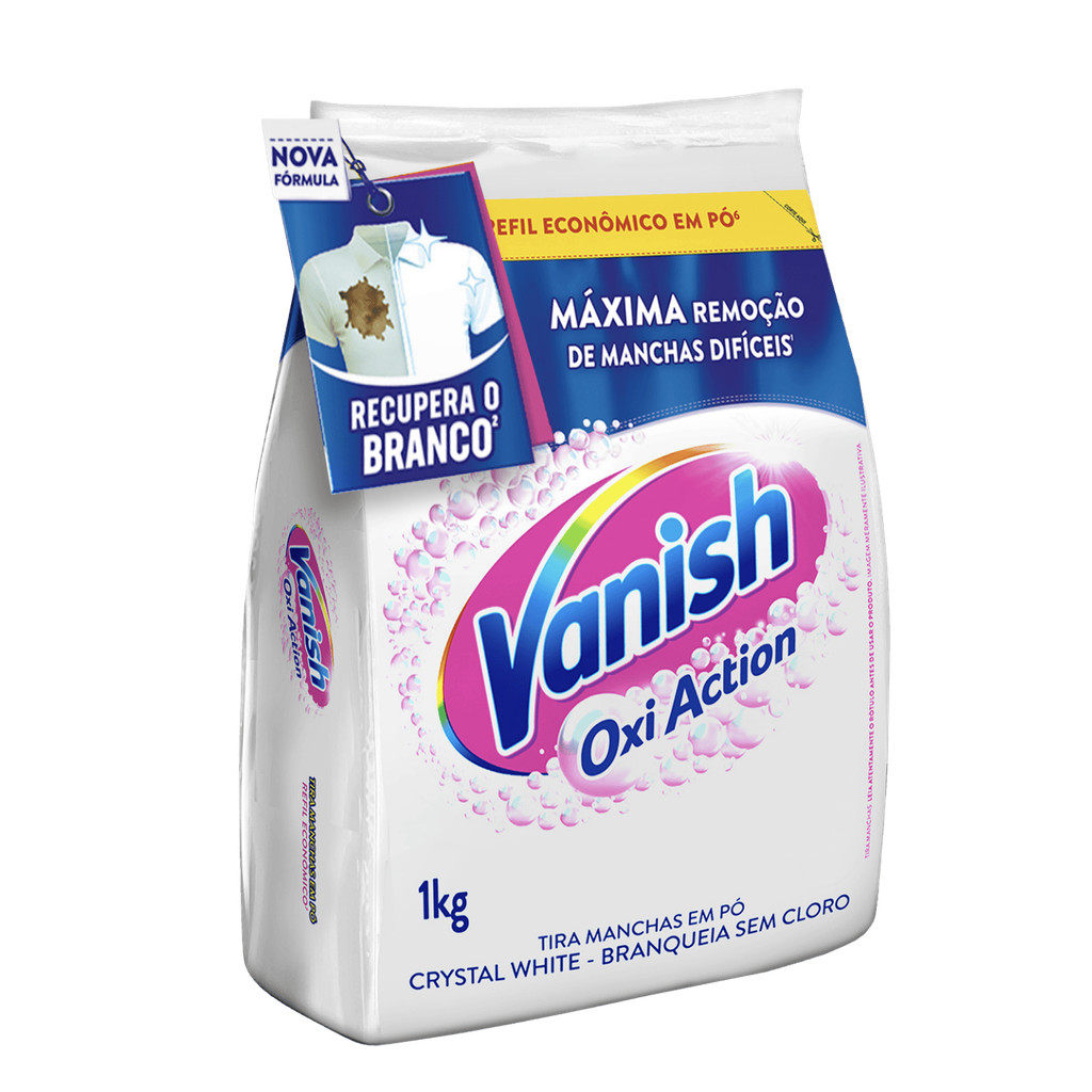 Vanish Tira Manchas em Pó Crystal White Oxi Action para roupas brancas Refil 1kg