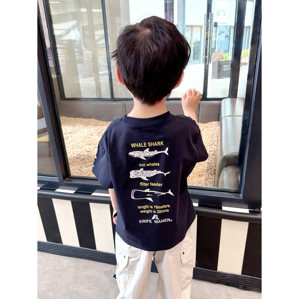 Meninos dos desenhos animados baleia legal camiseta de manga curta 2026 verão novo estilo crianças volta impresso meia m