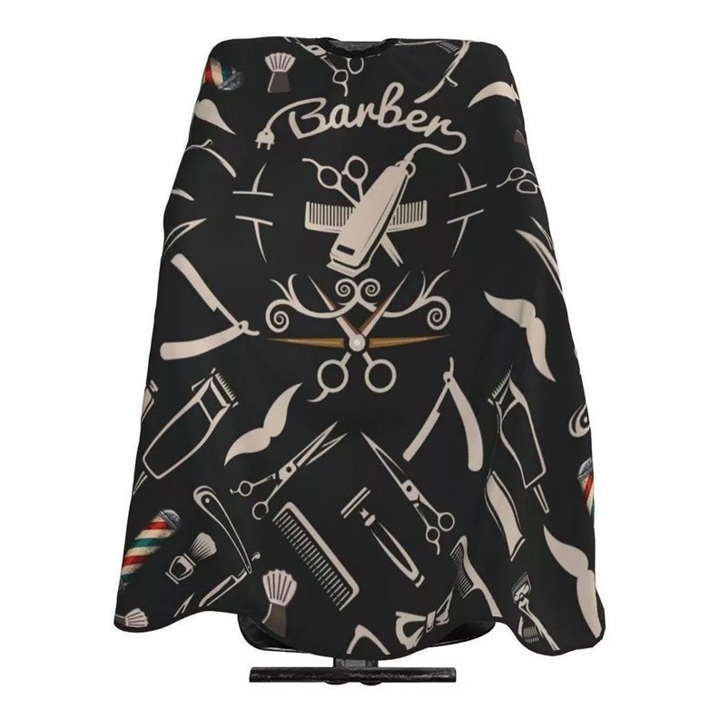 Capa De Corte Barbeiro Cabeleireiro Preto E Rosada Estampada