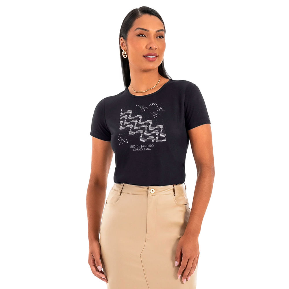 Blusa Feminina Habana Gola Careca Copacabana Preta