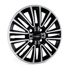 Jogo 4 Calotas Esportiva Aro 14 Sport Preto/Prata Com Emblema Grid Encaixa Gol Palio Celta Corsa HB20 Ka - 411CB-PBP-E