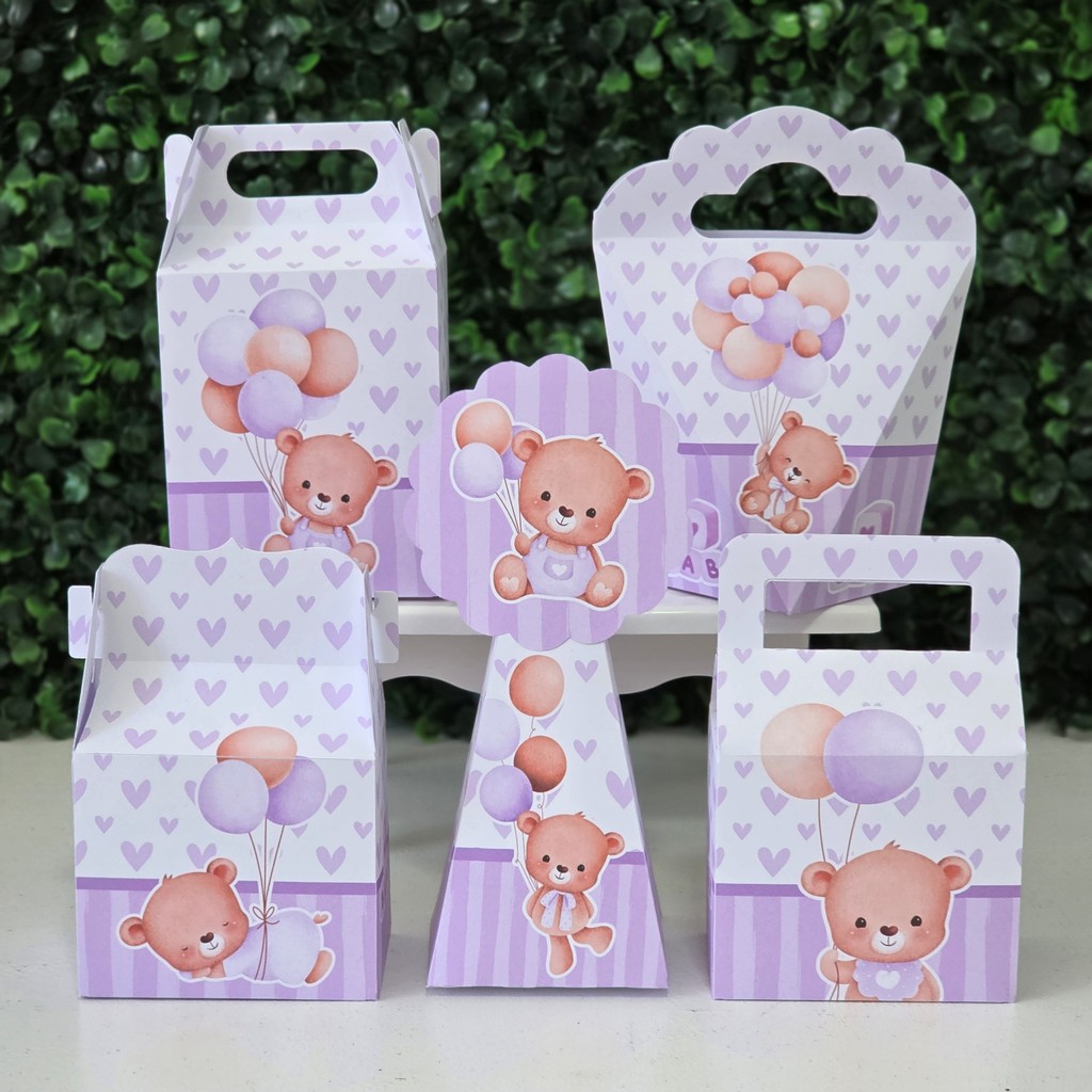 Kit Caixinhas URSINHA LILÁS chá de bebê fraldas revelação festa lembrancinhas mimos decoração personalizados do tema