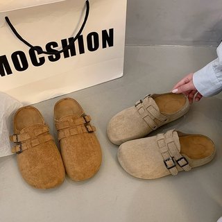 Chinelos femininos Baotou Muller, sapatos Boken planos, sapatos baixos