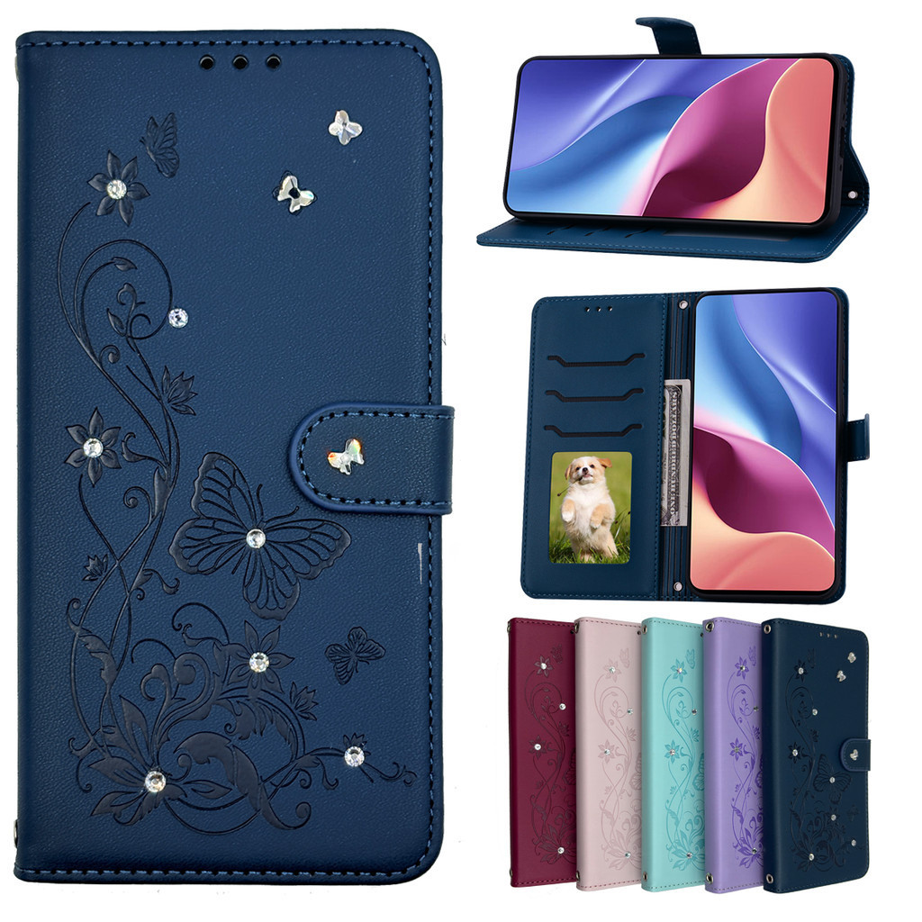 Strass Embalagem Para Samsung Galaxy A72 A52S A42 A32 A22 A12 A02S Borboleta Impressão Caso De Telefone De Couro Com Slo