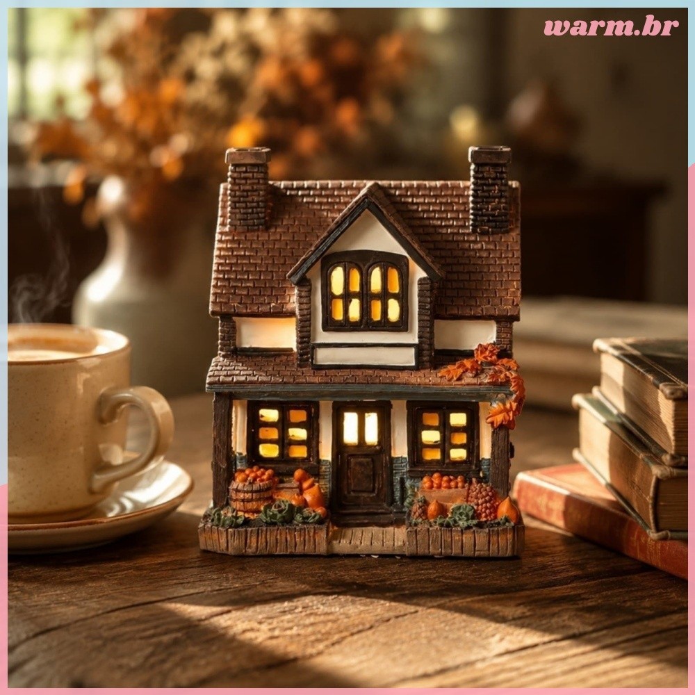 Casa De Abóboras Iluminadas Vintage Com Luz Quente LED Para Destaque Doméstico [waroom.br]