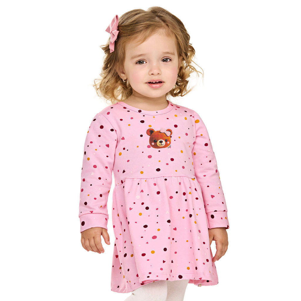 Vestido Bebê Menina Poás Com Ursinha Elian Rosa