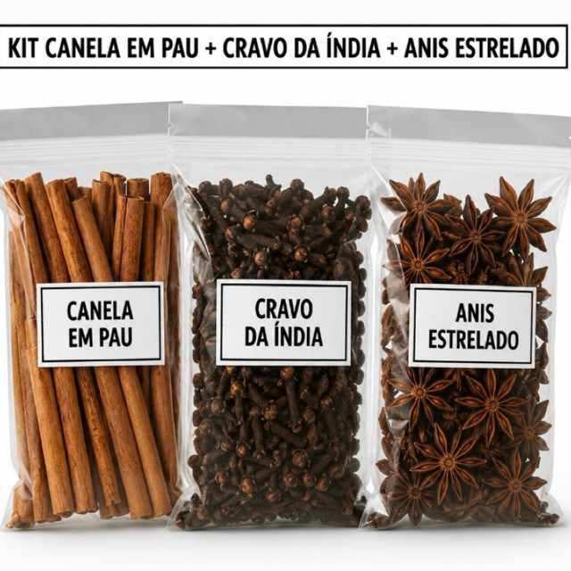 Kit Canela em Pau Cravo da Índia e Anis Estrelado 3 Especiarias a Granel