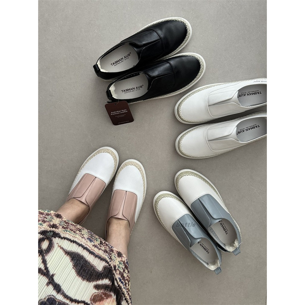 Austrália TASMAN AUS Open Smile Sapatos Brancos Slip-On Sapatos Preguiçosos Sapatos Femininos Tênis para Condução Sapato
