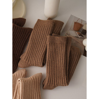 Dududududu ~ meias de lã de coelho femininas outono inverno quente tubo médio cor sólida Melade marrom café meias de mal
