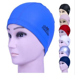 Touca de natação para homens e mulheres, à prova d'água, proteção para os ouvidos, revestimento PU, adulto, Universal, c