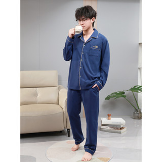Pijama masculino de algodão puro primavera outono Plus Size 150kg solto manga comprida meia-idade jovem outono inverno s