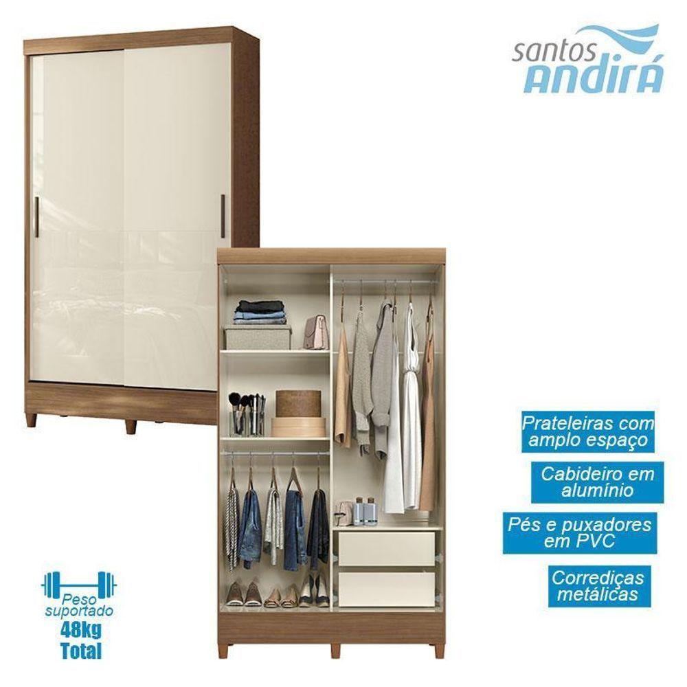 Guarda Roupa Solteiro 2 Portas De Correr Com Pés Fit Jequitibá Off Acetinado Santos Andirá — imagem 2 de 2