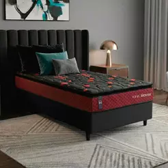 Conjunto Cama Box c/ Molas Ensacadas Toronto Vermelho Solteiro 88x188x66