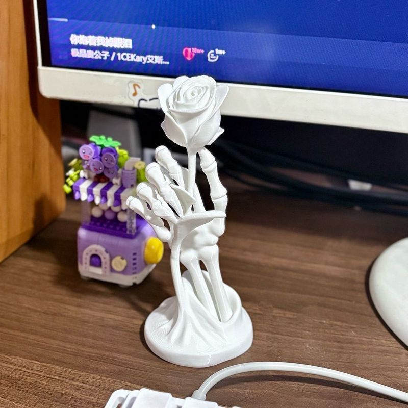Impressão 3d melancolia segurando rosa decoração de mesa computador decoração de mesa masculino feminino presente de ani