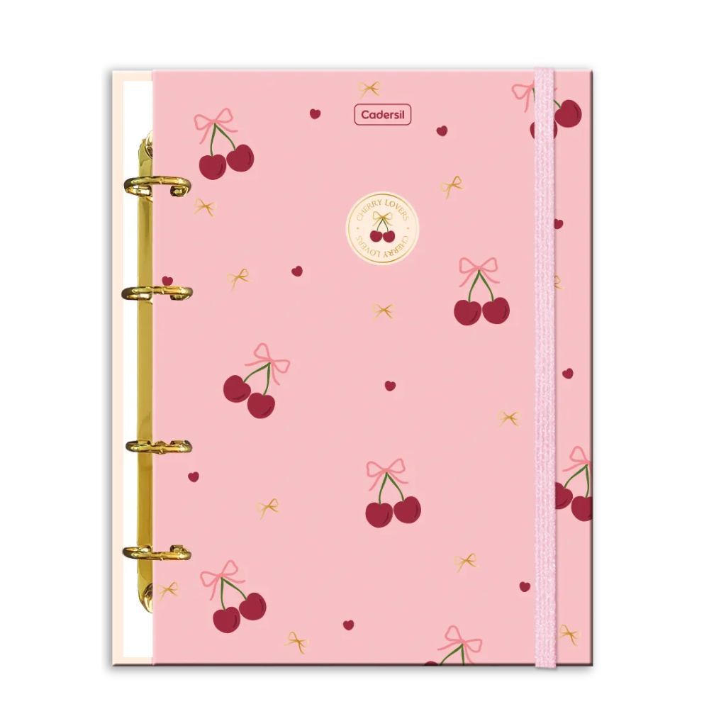 Caderno Colegial Argolado Capa Dura Com Elástico Cherry Lovers 80 folhas CVCAC04